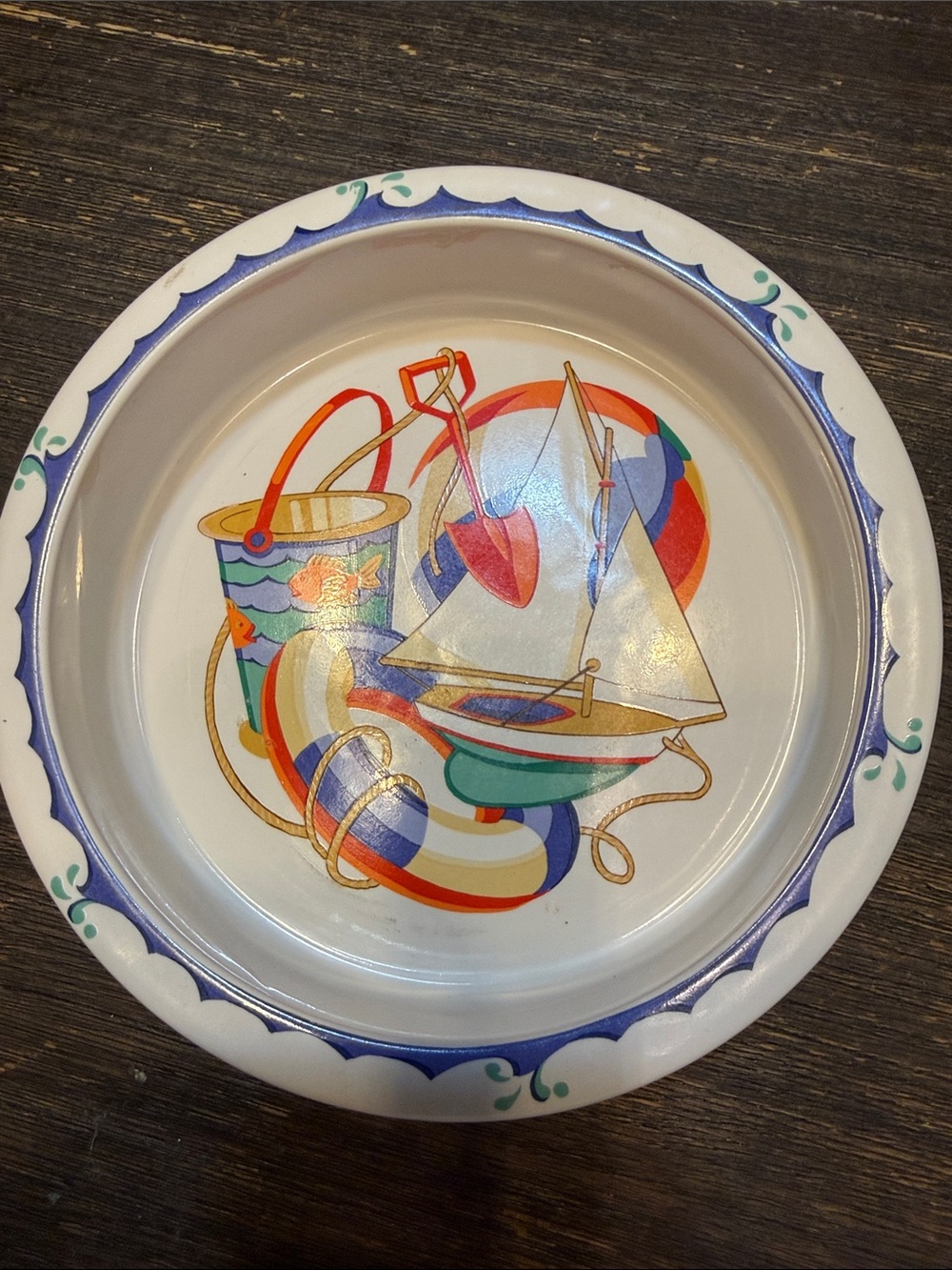 Tiffany & Co. Retired Seashore Plate with Orange Fish and Blue Wave